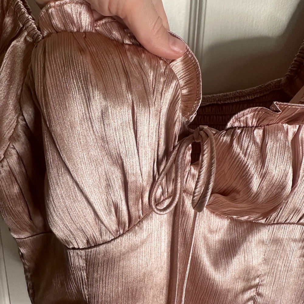 All In Favor Blush Pink Satin Crop Top - Picture 2 of 5